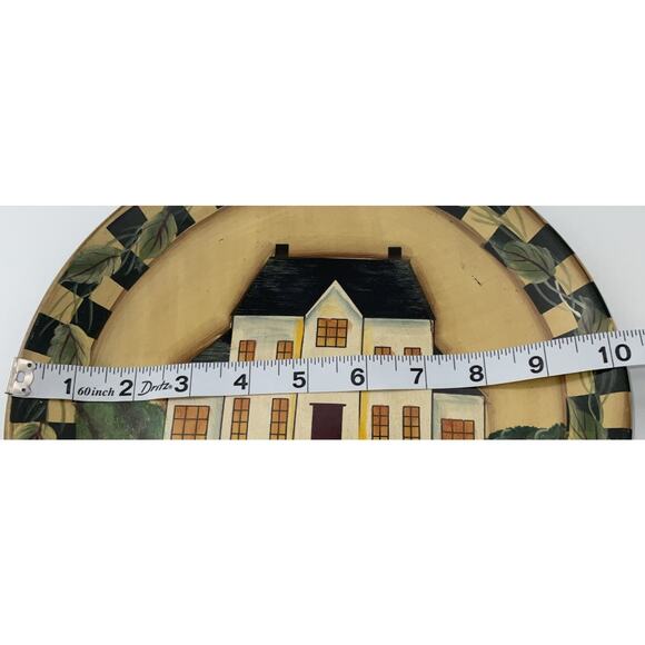 Vtg Pat Fischer Primitive Folk Art Hand Painted Plate Farmhouse Scene Signed - Picture 3 of 5